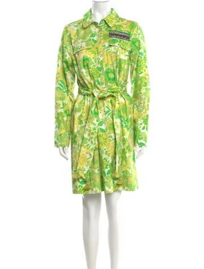 Pre-owned Figue Floral Print Knee-length Dress In Green