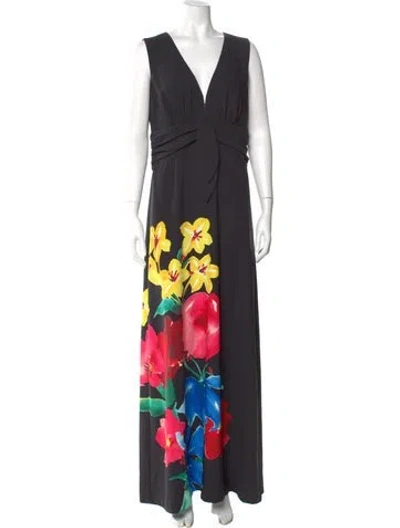 Pre-owned Figue Floral Print Long Dress In Black