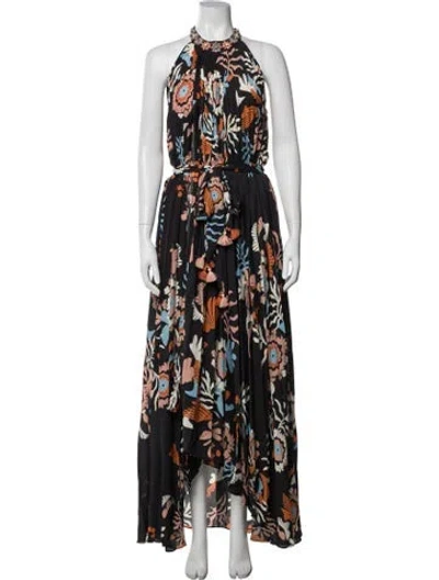 Pre-owned Figue Floral Print Long Dress In Black