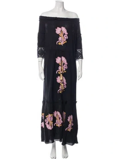 Pre-owned Figue Floral Print Long Dress In Black/pink