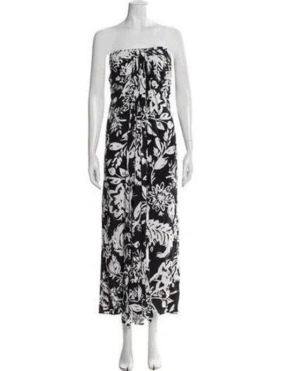 Pre-owned Figue Floral Print Long Dress In Black/white