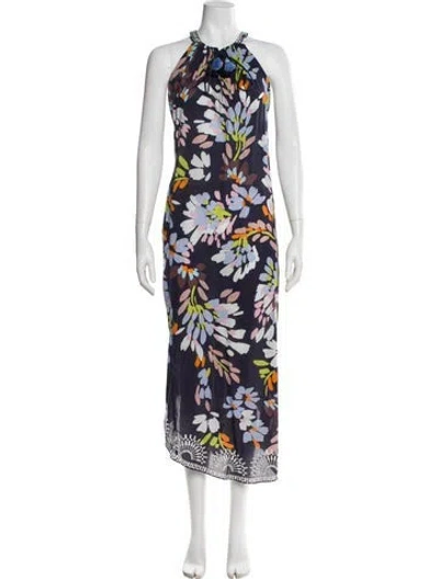 Pre-owned Figue Floral Print Long Dress In Blue