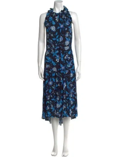 Pre-owned Figue Floral Print Long Dress In Blue