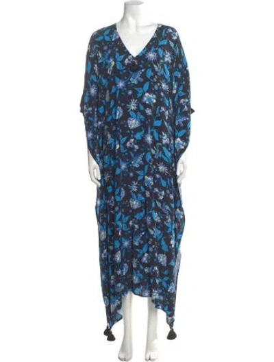 Pre-owned Figue Floral Print Long Dress In Blue