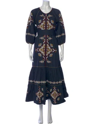 Pre-owned Figue Floral Print Long Dress In Blue