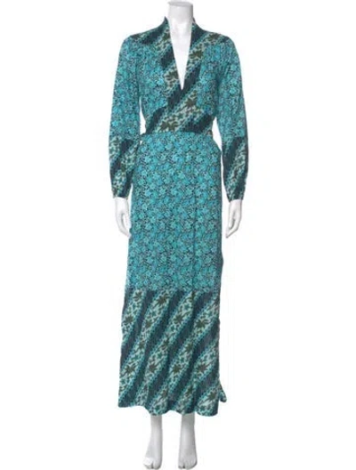 Pre-owned Figue Floral Print Long Dress In Blue
