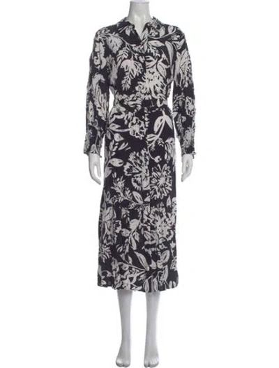 Pre-owned Figue Floral Print Long Dress In Blue