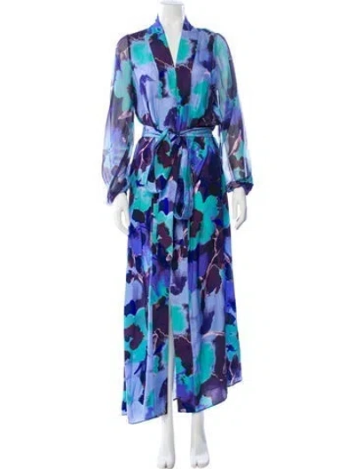Pre-owned Figue Floral Print Long Dress In Blue