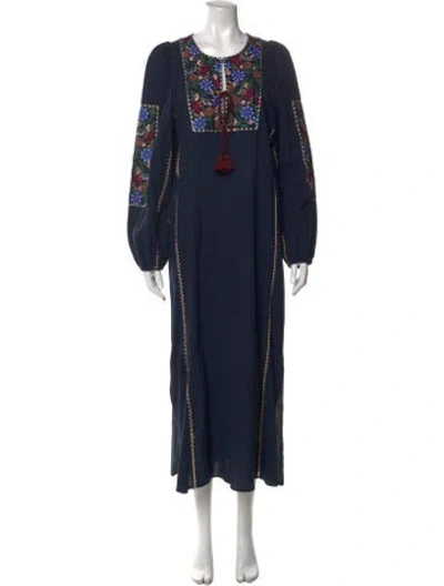 Pre-owned Figue Floral Print Long Dress In Blue