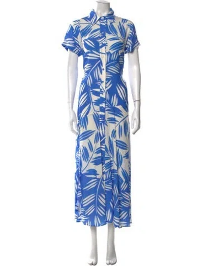 Pre-owned Figue Floral Print Long Dress In Blue