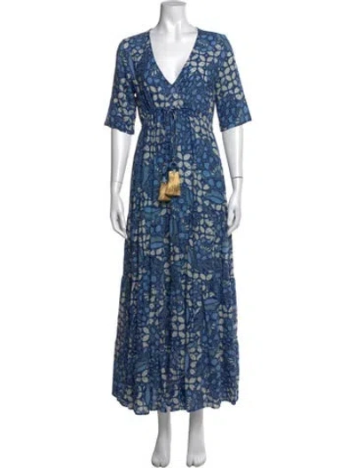 Pre-owned Figue Floral Print Long Dress In Blue