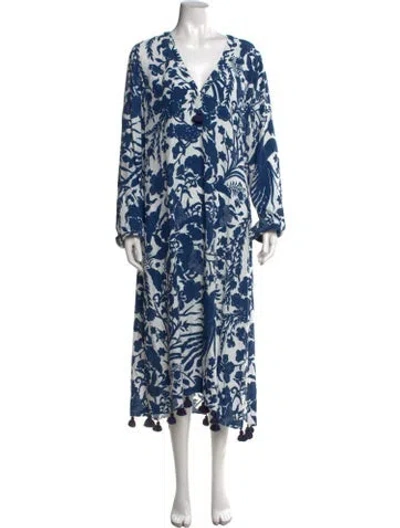 Pre-owned Figue Floral Print Long Dress In Blue