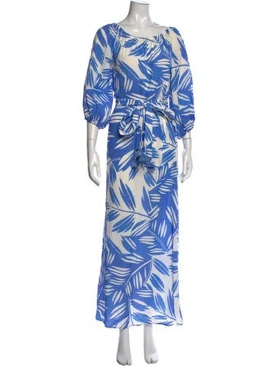 Pre-owned Figue Floral Print Long Dress In Blue