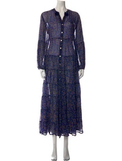 Pre-owned Figue Floral Print Long Dress In Blue