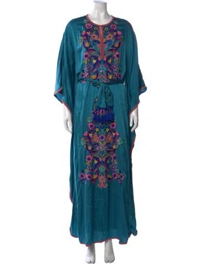 Pre-owned Figue Floral Print Long Dress In Blue