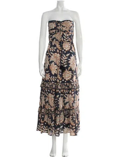 Pre-owned Figue Floral Print Long Dress In Blue