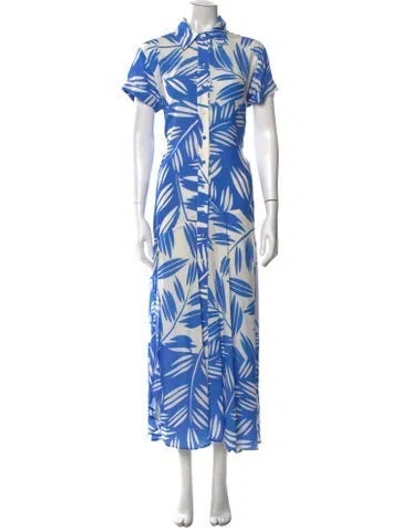 Pre-owned Figue Floral Print Long Dress In Blue