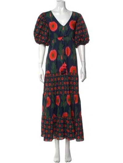 Pre-owned Figue Floral Print Long Dress In Blue