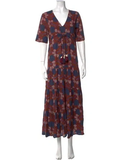 Pre-owned Figue Floral Print Long Dress In Blue/brown