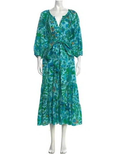 Pre-owned Figue Floral Print Long Dress In Blue/green