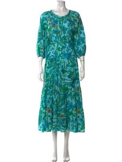 Pre-owned Figue Floral Print Long Dress In Blue/green