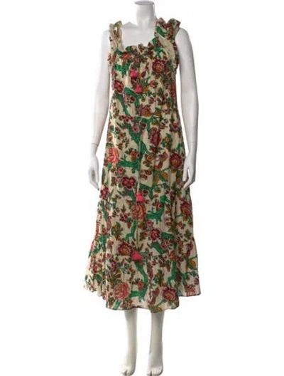 Pre-owned Figue Floral Print Long Dress In Brown