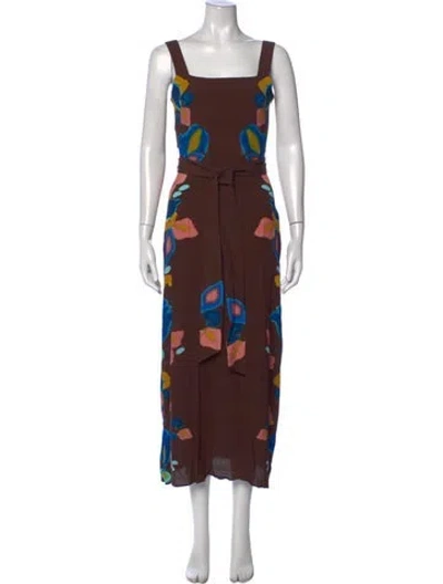 Pre-owned Figue Floral Print Long Dress In Brown