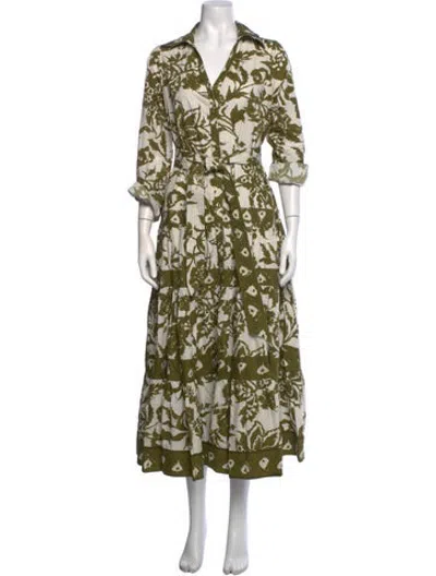 Pre-owned Figue Floral Print Long Dress In Green