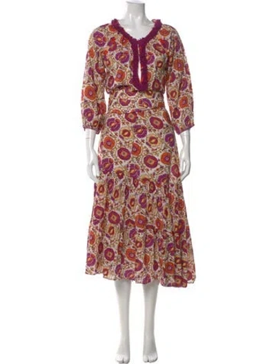 Pre-owned Figue Floral Print Long Dress In Neutral