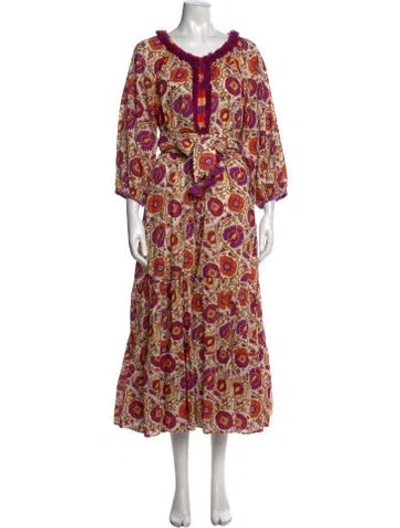 Pre-owned Figue Floral Print Long Dress In Neutral