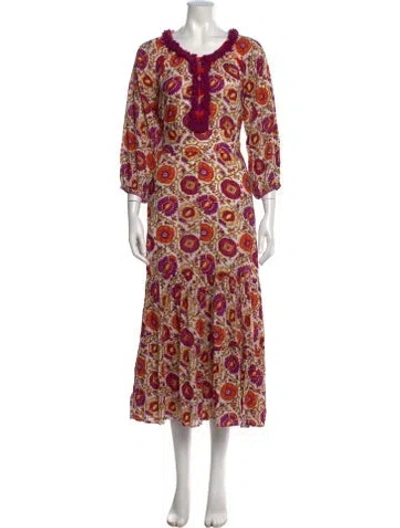 Pre-owned Figue Floral Print Long Dress In Neutral