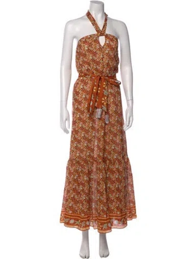 Pre-owned Figue Floral Print Long Dress In Orange