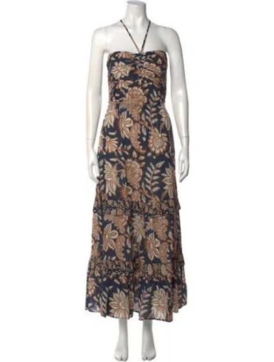 Pre-owned Figue Floral Print Long Dress W/ Tags In Blue