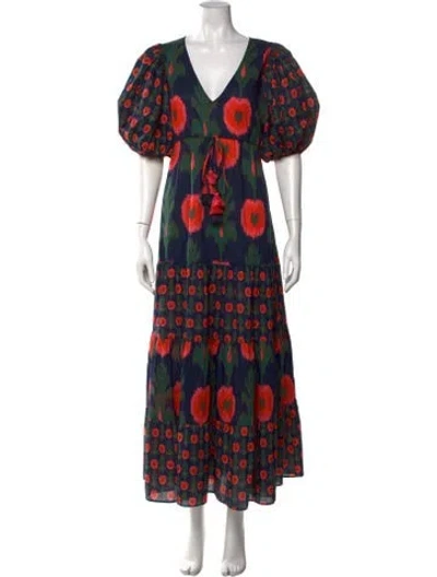 Pre-owned Figue Floral Print Long Dress W/ Tags In Blue
