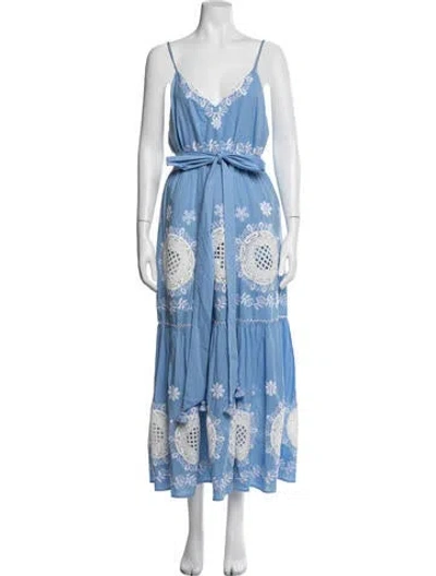 Pre-owned Figue Floral Print Long Dress W/ Tags In Blue