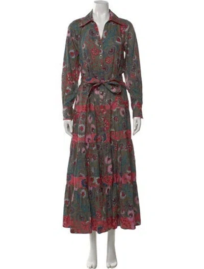 Pre-owned Figue Floral Print Long Dress W/ Tags In Green