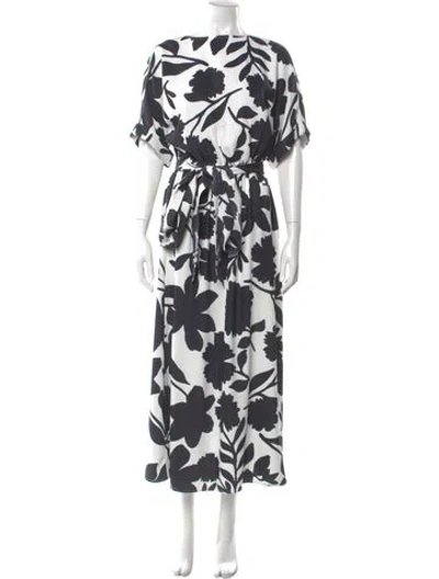 Pre-owned Figue Floral Print Long Dress In White