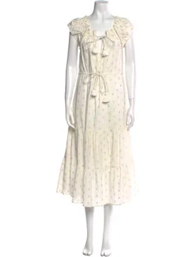 Pre-owned Figue Floral Print Long Dress In White