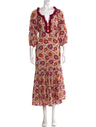 Pre-owned Figue Floral Print Long Dress In White