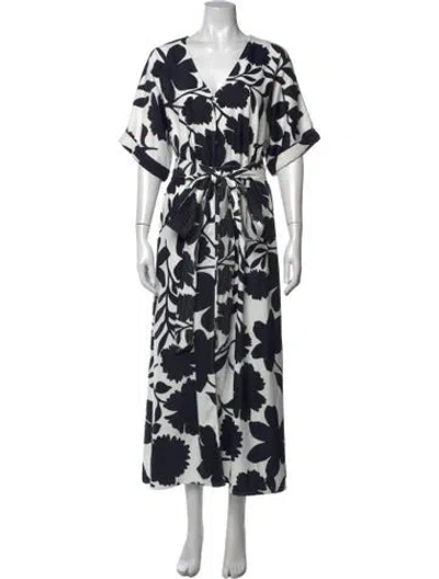 Pre-owned Figue Floral Print Long Dress In White