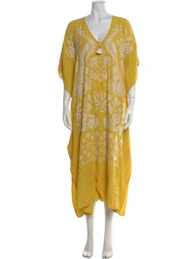Pre-owned Figue Floral Print Long Dress In Yellow
