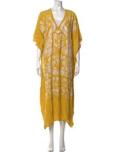 Pre-owned Figue Floral Print Long Dress In Yellow