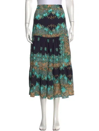 Pre-owned Figue Floral Print Long Skirt W/ Tags In Black/neutrals