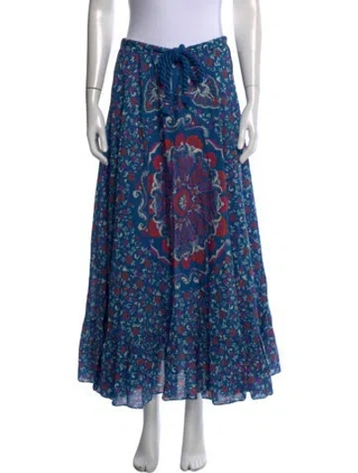 Pre-owned Figue Floral Print Long Skirt W/ Tags In Blue