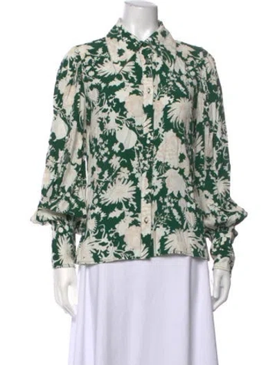 Pre-owned Figue Floral Print Long Sleeve Blouse In Green
