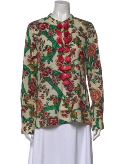 Pre-owned Figue Floral Print Long Sleeve Blouse In Neutral
