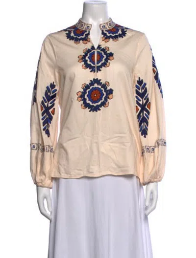 Pre-owned Figue Floral Print Long Sleeve Blouse In Neutrals