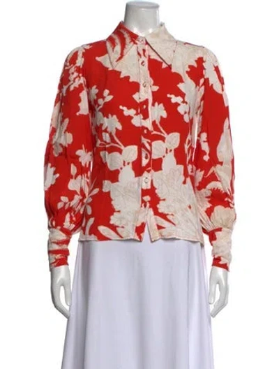 Pre-owned Figue Floral Print Long Sleeve Blouse In Orange