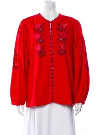 Pre-owned Figue Floral Print Long Sleeve Blouse In Red