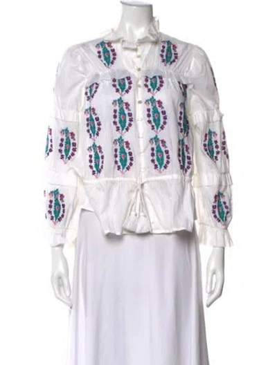 Pre-owned Figue Floral Print Long Sleeve Top In Neutral